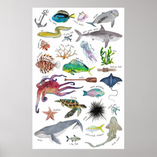 Póster de alfabeto bajo el mar