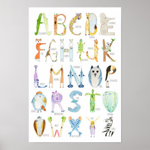 Póster de alfabeto de animales - 13 x 19 pulgadas