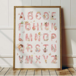 Póster de alfabeto de hada rosa decoración para ha