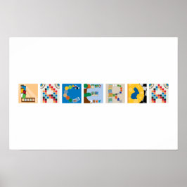 Póster de alfabeto de juego de mesa de 7 letras