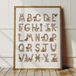 Póster de alfabeto de vaquero ABC Decoración de ha
