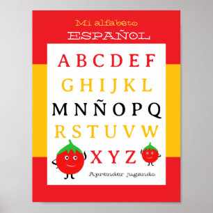 Póster de alfabeto español para niños con tomates