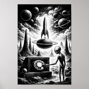 Póster de Alien llamando a través de la noche cósm