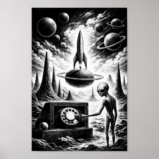 Póster de Alien llamando a través de la noche cósm