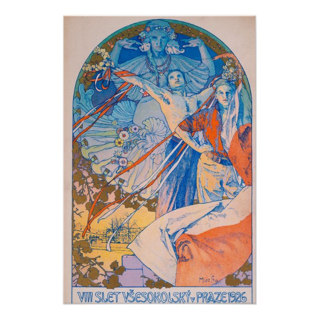 Poster de Alphonse Mucha en el Festival Sokol (192 (Anverso)