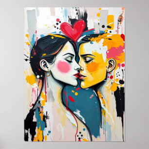 Póster de Amantes Besándose Arte Pop Abstracto Col