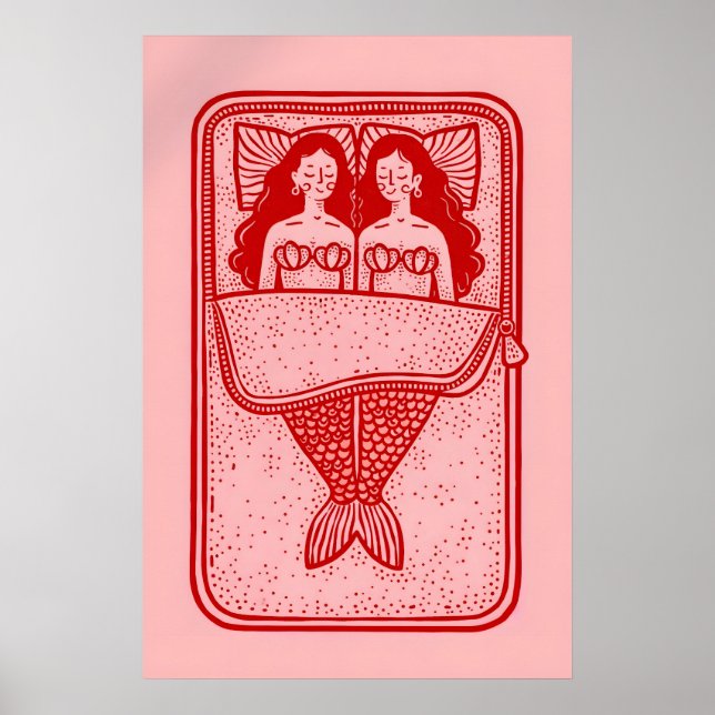 Póster de Amantes de Sirenas, Arte de Línea Roja I (Frente)