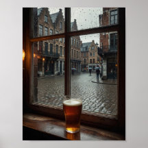 Póster de ambiente de ventana de taberna belga llu