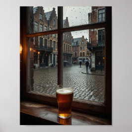 Póster de ambiente de ventana de taberna belga llu