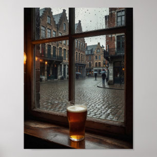 Póster de ambiente de ventana de taberna belga llu