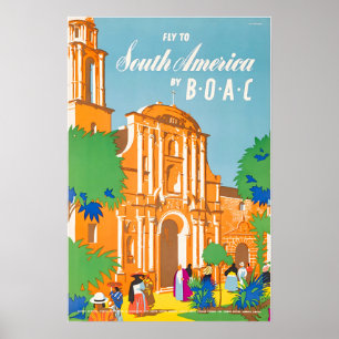 Póster de América del Sur BOAC Arte de Viaje Améri