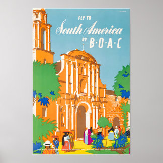 Póster de América del Sur BOAC Arte de Viaje Améri