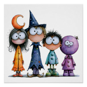Póster de amigos celestiales de Halloween lindos