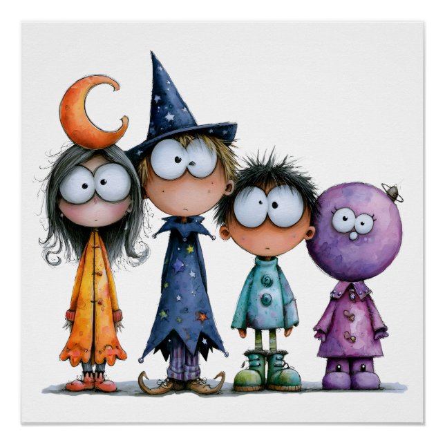Póster de amigos celestiales de Halloween lindos (Anverso)