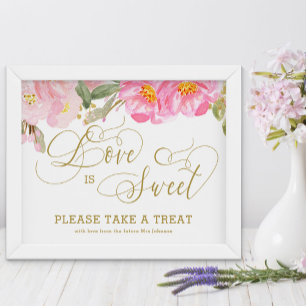 Póster de Amor Floral Rosa Caligrafía Dorada El Am