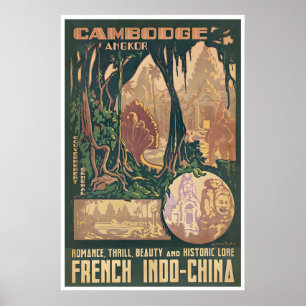 Póster de Angkor Wat Camboya Arte Budista Vintage