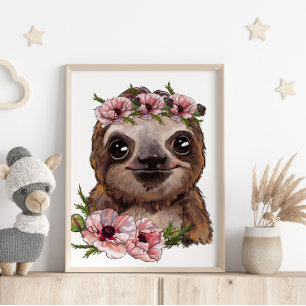 Póster de Animal de Perezoso Bebé Rosa   Impresión