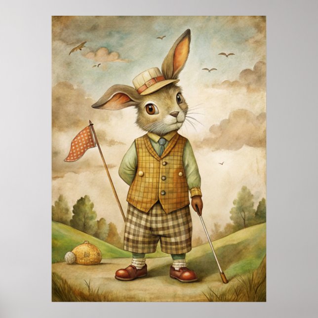 Póster de animal jugando golf (Frente)