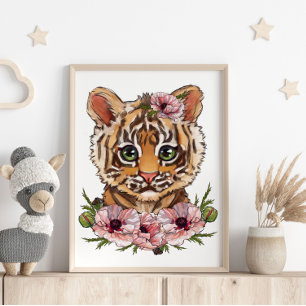 Póster de Animal Tigre Bebé Rosa Arte de Tigre L