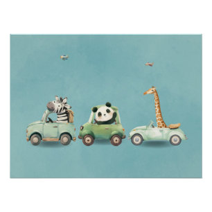 Póster de Animales Caprichosos Modernos en Vehícul