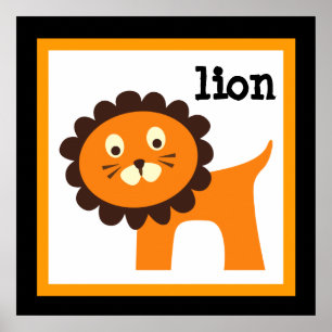 Póster de animales de safari de león lindo para ni