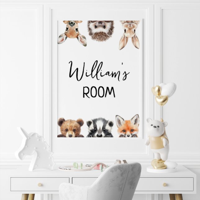 Póster de animales del bosque para habitación de b (Cute Woodland Animals Baby Nursery Room Poster)