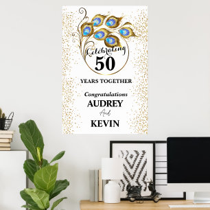 Póster de aniversario de bodas de 50 años con plum