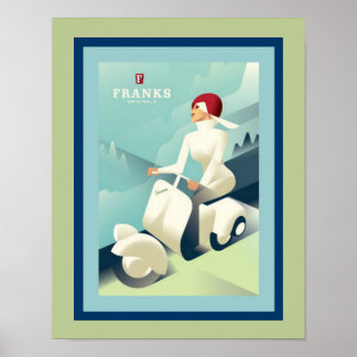 Póster de anuncio de scooter vintage de Franks