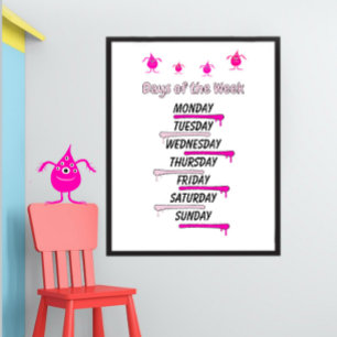 Póster de aprendizaje de los días de la semana par