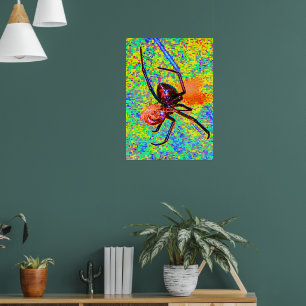Póster de araña viuda negra comiendo