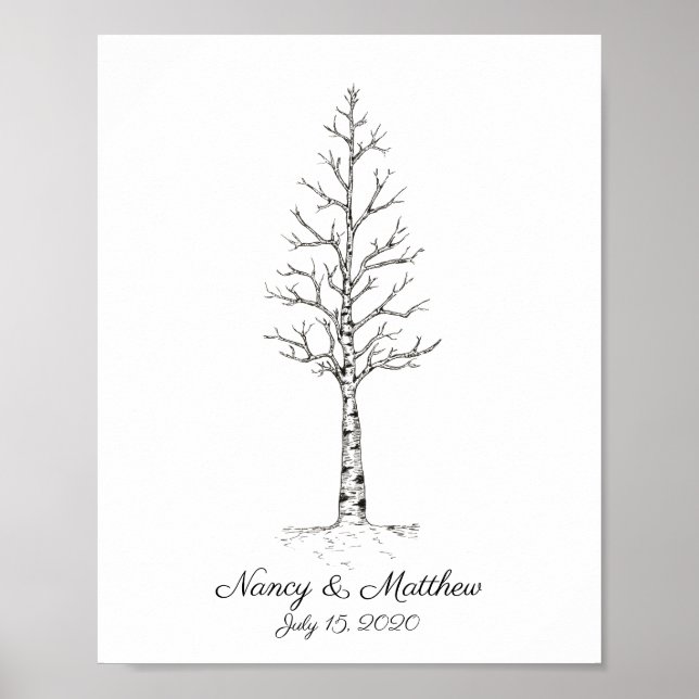 Póster de árbol de huellas dactilares de boda de A (Frente)