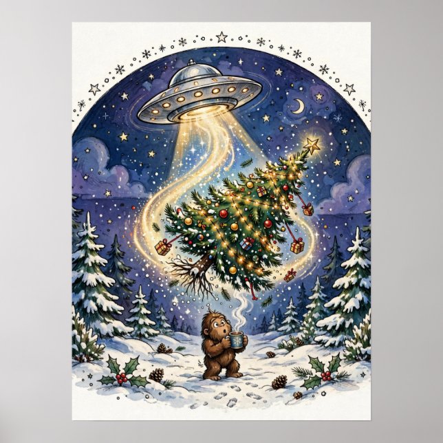 Póster de árbol de Navidad de Abducción Alien (Frente)