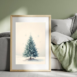 Póster de árbol de Navidad de pino vintage