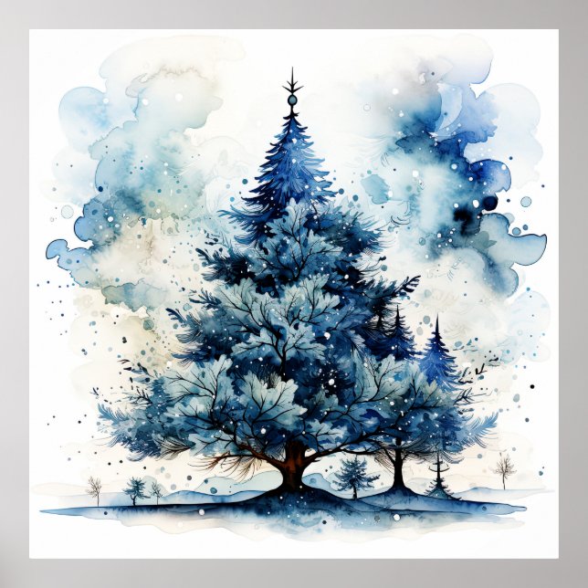 Póster de árbol de Navidad de vacaciones en acuare (Frente)