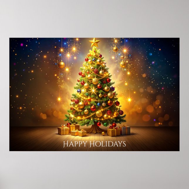 Póster de árbol de Navidad decorado (Frente)