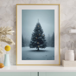 Póster de árbol de Navidad en la nieve: un cartel 