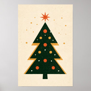 Póster de árbol de Navidad retro de mediados de si