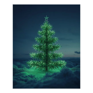 Póster de árbol de Navidad verde nevado