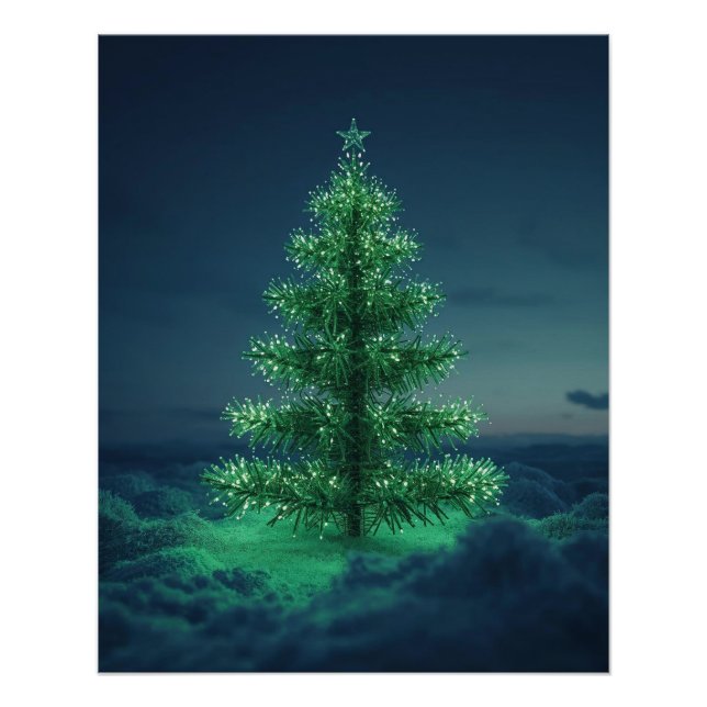 Póster de árbol de Navidad verde nevado (Anverso)