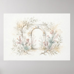 Póster de arco de cactus de olivo mediterráneo