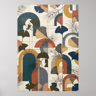 Póster de Arcos de Ginkgo Terracota Mostaza Verde