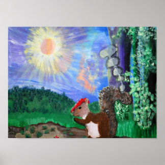 Póster de ardilla y sol con colores vibrantes