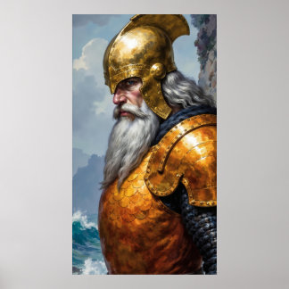 Póster de armadura de guerrero vikingo caballero é