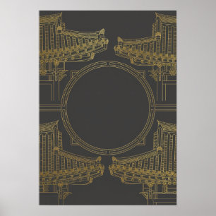Póster de arquitectura Art Déco dorado