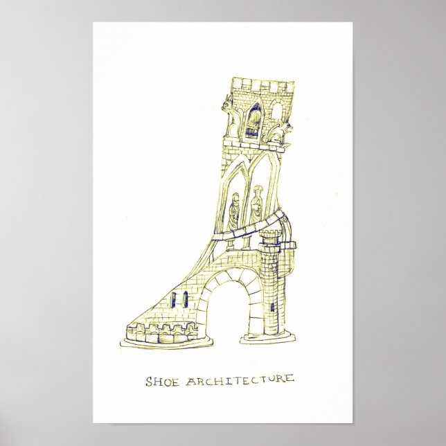 Póster de Arquitectura de Zapatos (Sepia) (Frente)