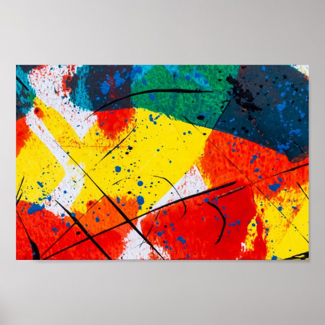 Poster de arte abstracto - amarillo, azul, naranja (Frente)