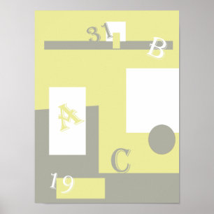 Póster de arte abstracto amarillo gris blanco