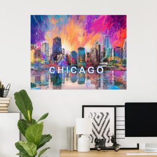 Poster de arte abstracto colorido de Chicago Skyli