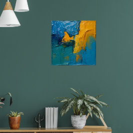 Póster de arte abstracto con empaste de color azul