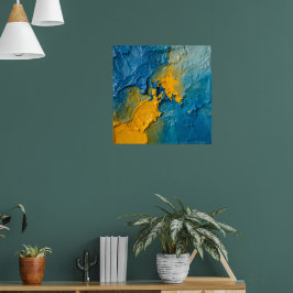 Póster de arte abstracto con relieve en azul y dor